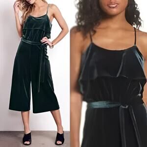 Ali & Jay Womens Party Hustle Culotte Velvet Crop Wide Leg Jumpsuit Size L Green